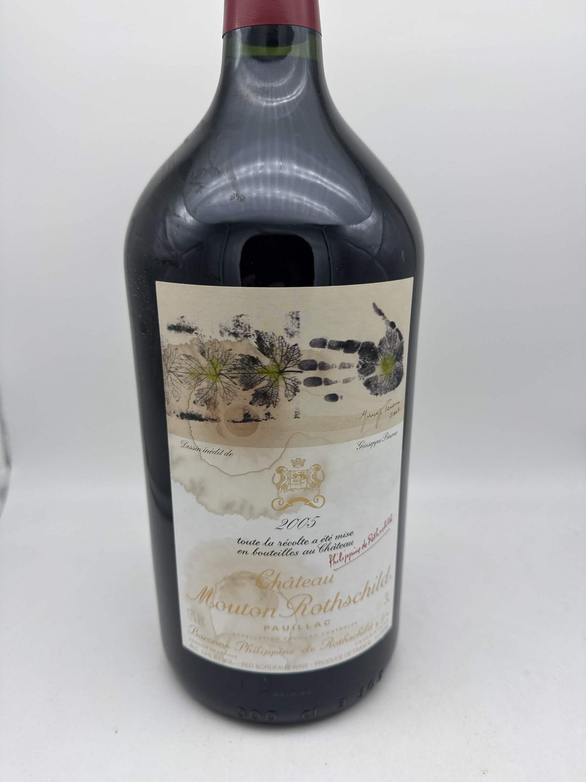 Château Mouton Rothschild 2005 3L bottle, stained Penone front label, white background